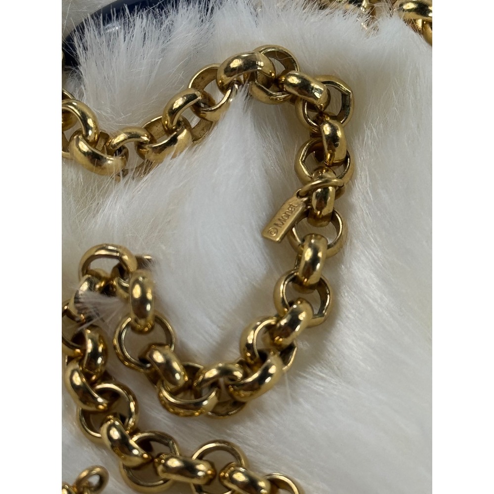 Vintage Monet Gold Tone Navy Blue Bead Station Necklace and Clip On Earring Set - Picture 7 of 9
